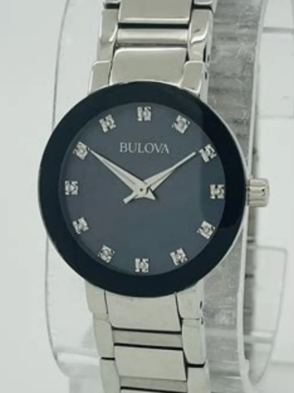 Bulova Ladies' 27mm Watch, Genuine Diamonds, Black Mother-Of-Pearl Face 96P172